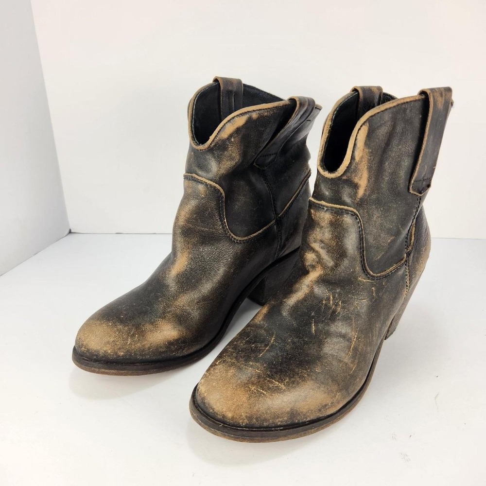 Corral Women's Western Ankle Boots Black Distressed Leather Pull On Size 9M Boho